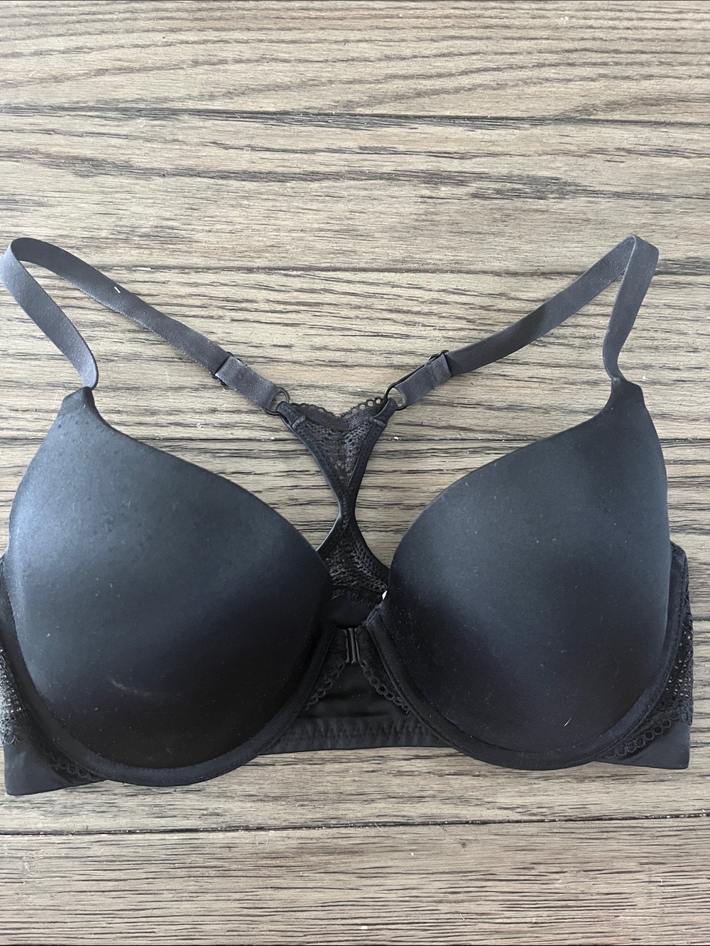 Maidenform Plunge Black Racerback T-Shirt Bra with Lace Accent
